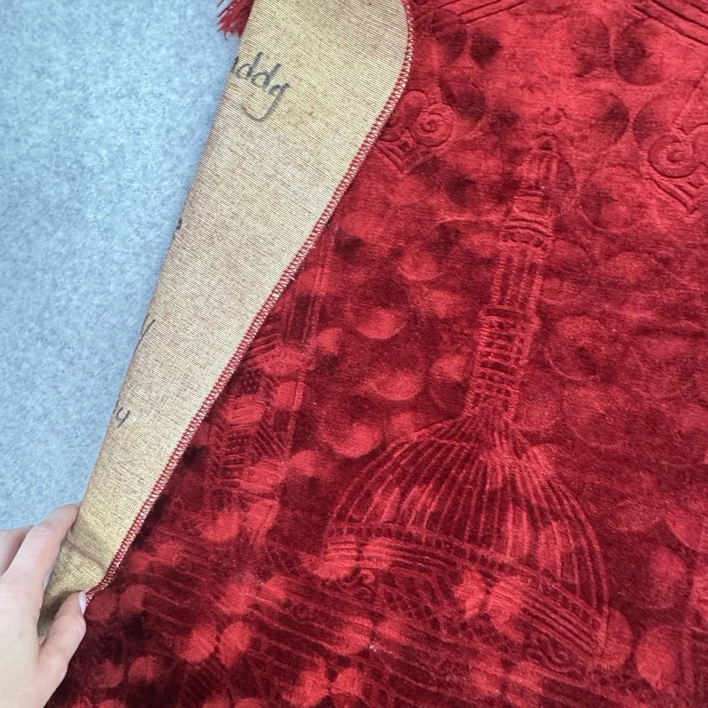 Turkish Islamic‎ Prayer Rug Red Velvet Mosque Motif Fringe Wall Art